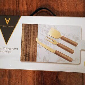 Vanessa Williams Marble and Acacia Wood Cheese Cutting Board and Knife Set